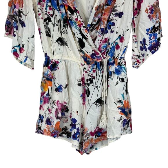 Umgee Romper Womens S Floral Cotton 3/4 Kimono Sleeve Boho Festival Lightweight - Picture 3 of 6